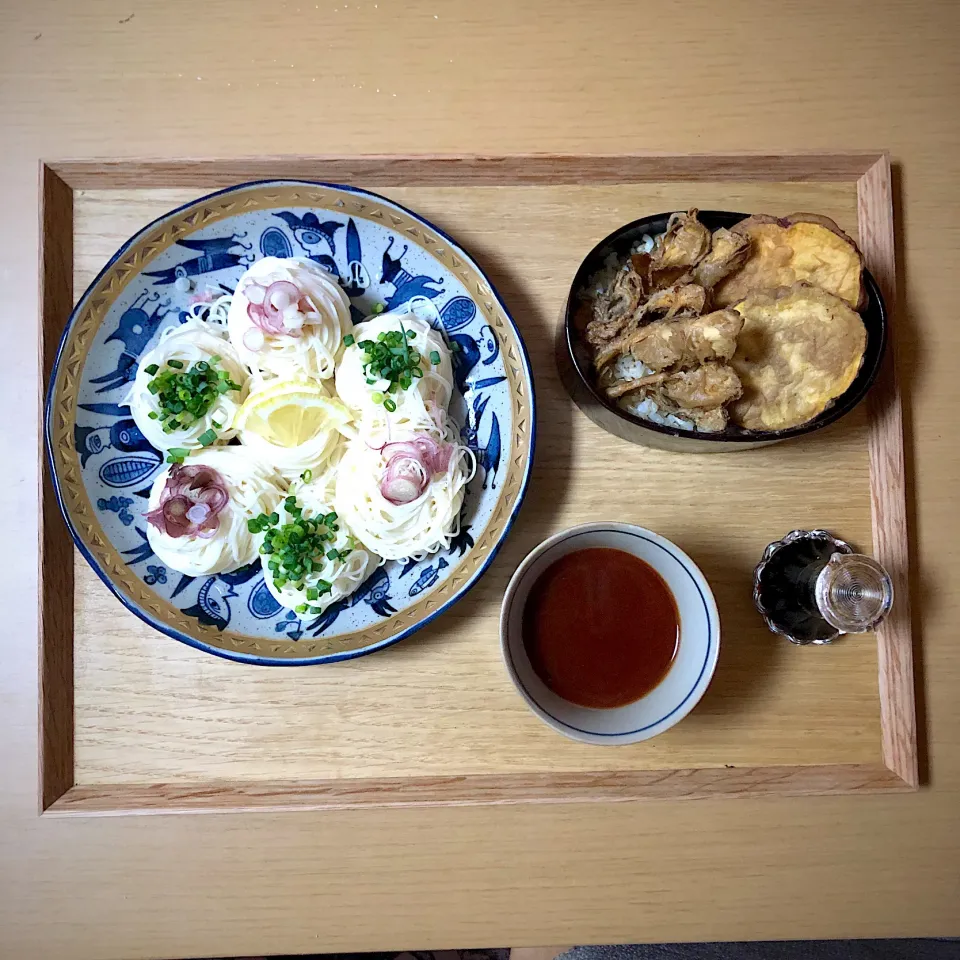 #vegan 
素麺と天丼|makiko_aさん