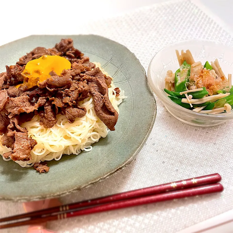 牛すき釜玉そうめん|けいさん