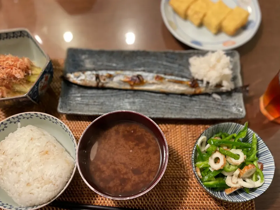 秋刀魚、焼き茄子、ピーマンと竹輪和え|taka-chanさん