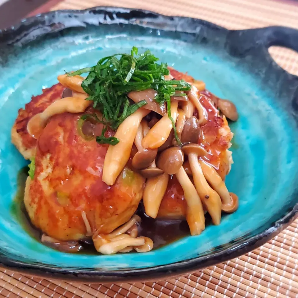 枝豆入り豆腐バーグ黒酢きのこ餡( ˙▿˙　)🍄|まぁさん