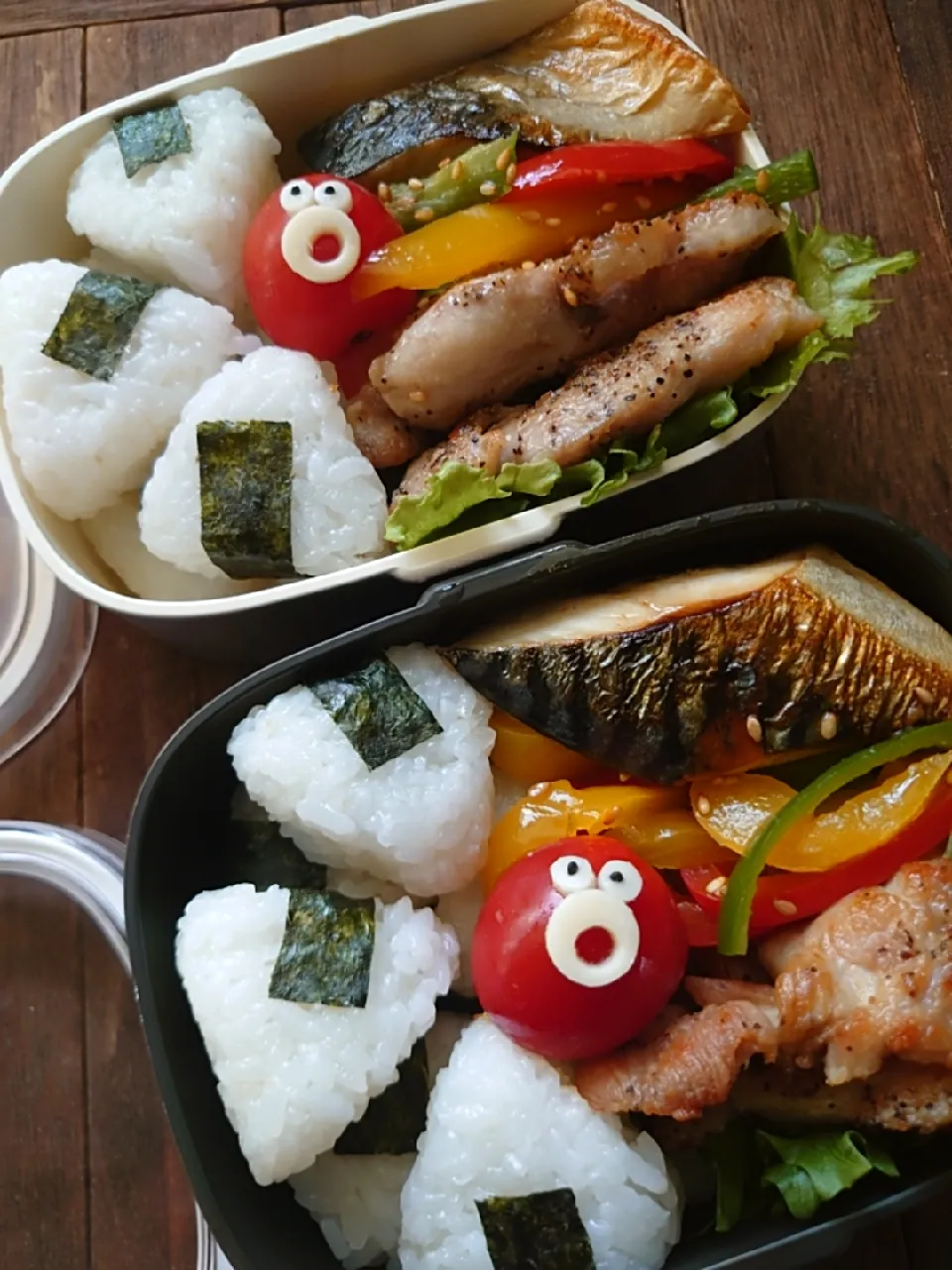 漢の…長女用と次女用…鶏と鯖の塩焼き入りこにぎり弁当🍱|ᵏᵒᵘさん