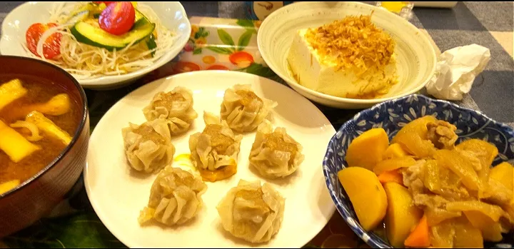 '22．9/19
今夜は買い置きの焼売と作りおきやらで晩ごはん😋|たえさん