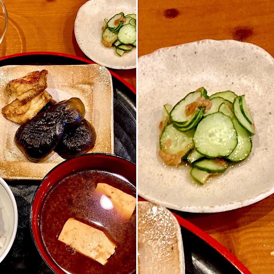 Snapdishの料理写真:精進料理　一汁三菜^o^家庭で作れるおばんざい　きゅうりの梅干し和え|ドルフの美味しい家庭料理さん