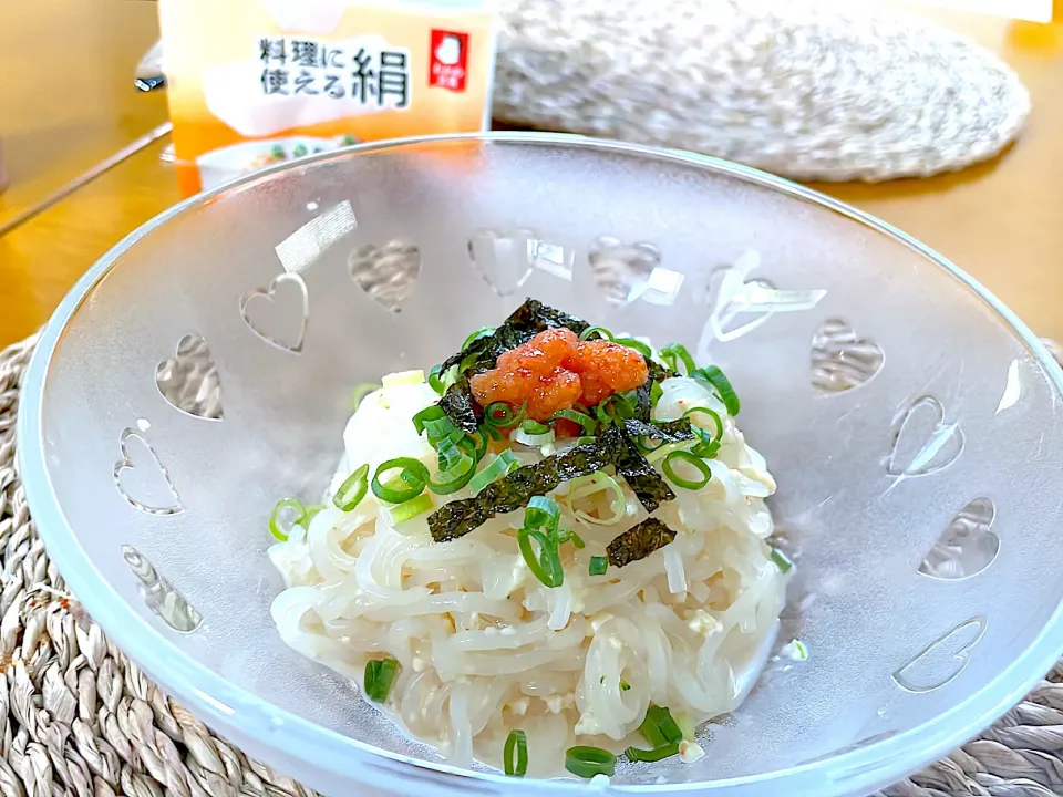 料理に使える絹としらたきでで明太パスタ風|のりちさん