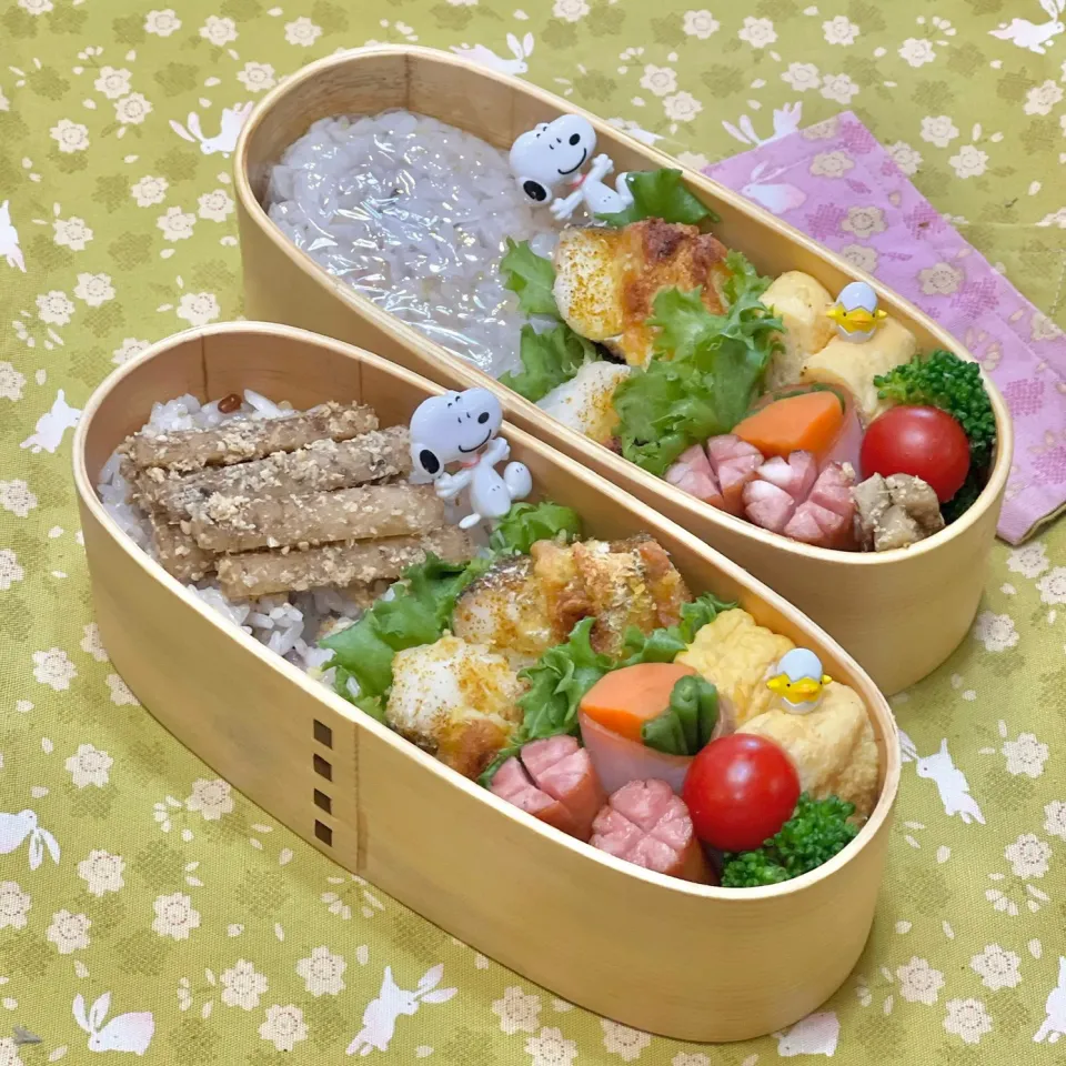 タラのカレー風味チーズパン粉焼き☘️の双子ちやんお弁当💙❤️ 9/22木|sweet homeさん