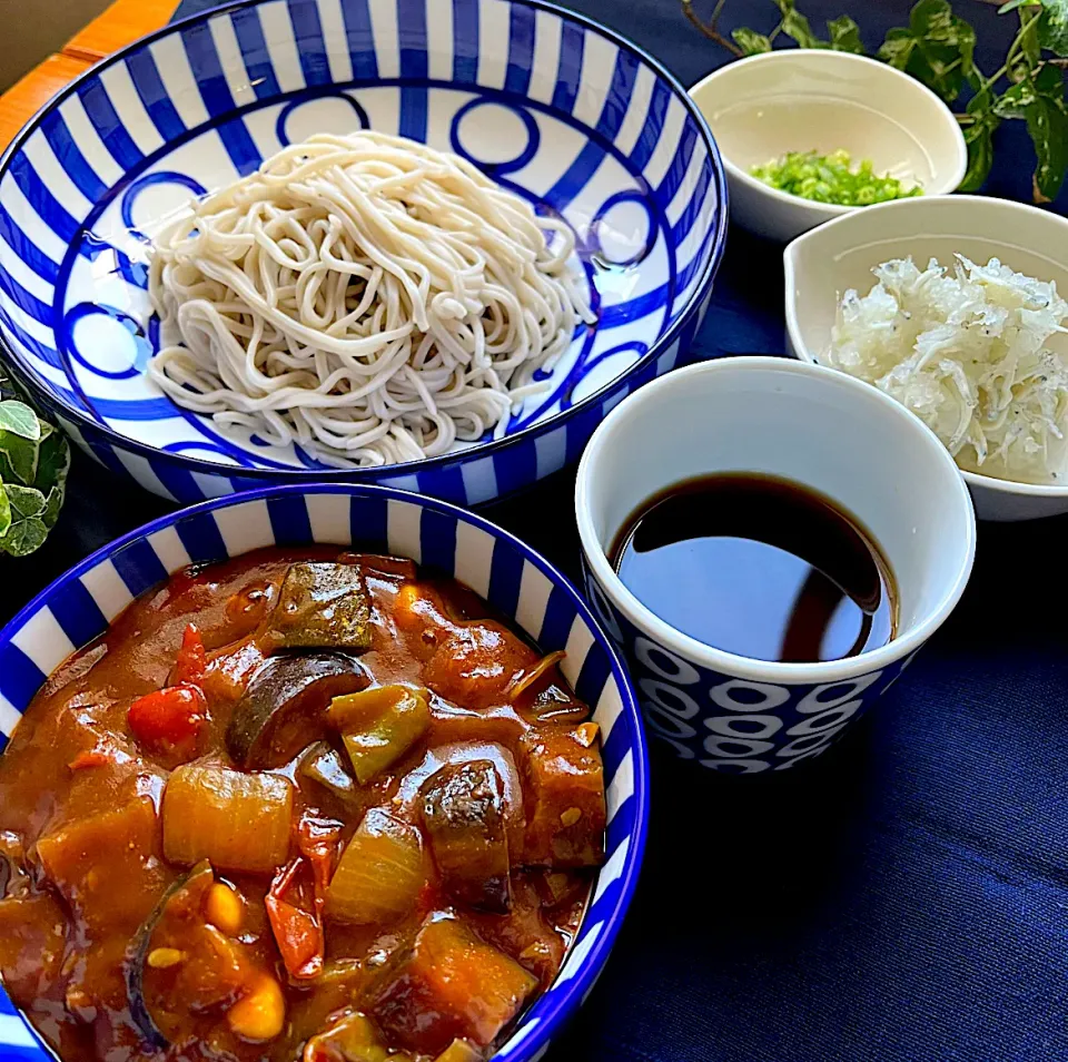 🍅🍛今日のランチは欲張り蕎麦。ラタトゥイユのリメイク カレーつけ蕎麦＋ざる蕎麦🍆🥢|Hollyさん