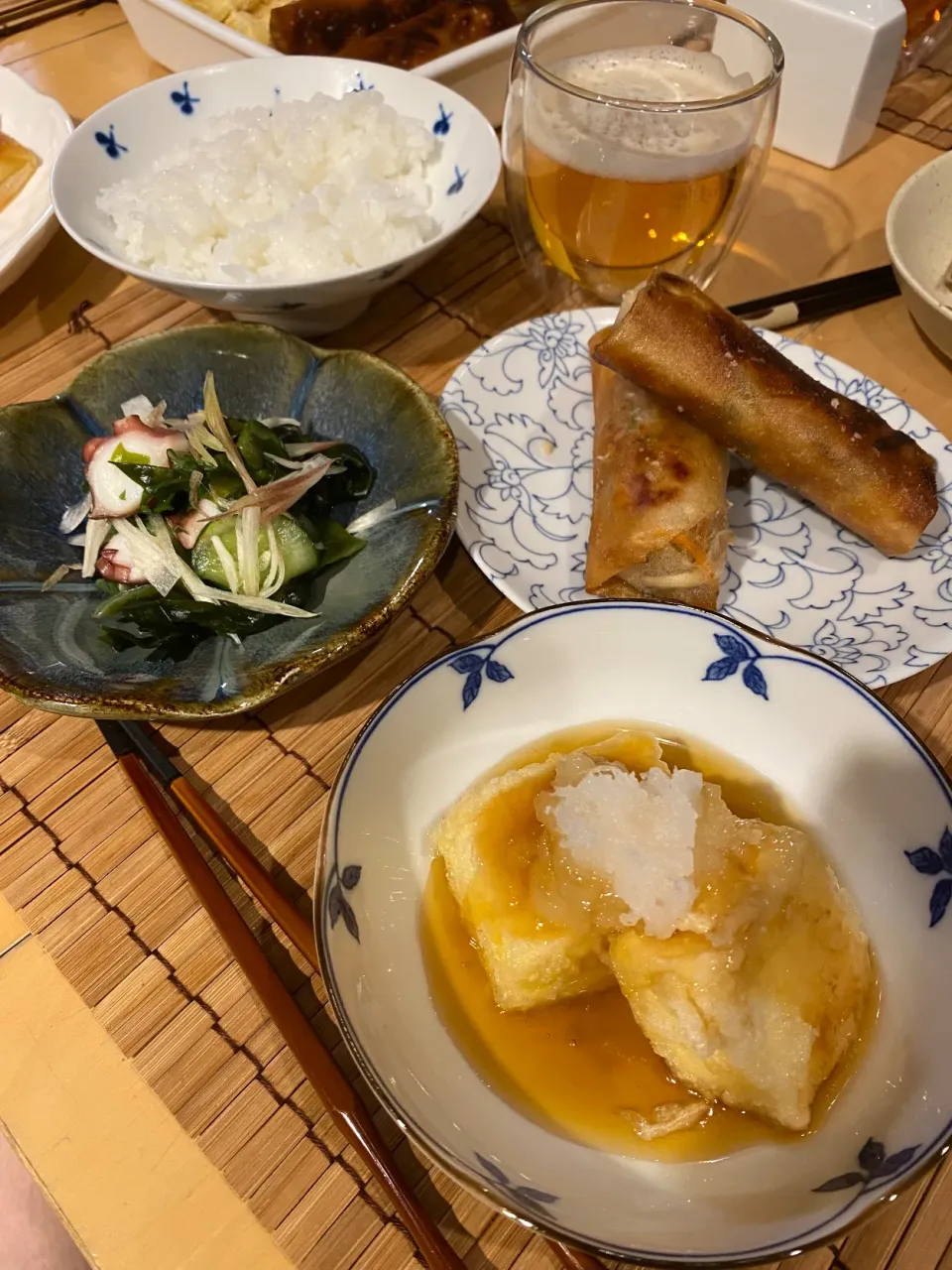 揚げ出し豆腐　春巻き　タコの酢の物|エトフさん