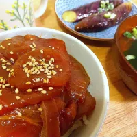 醤油漬けマグロ丼|りんごとなし論争さん