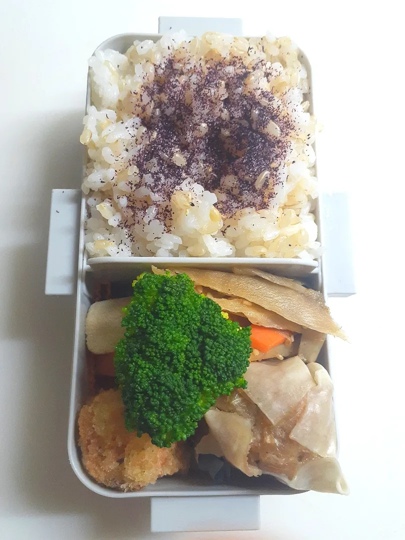 ☆中学生弁当☆玄米入りゆかりごはん、金平牛蒡、焼売、高野豆腐、竹輪フライ、ブロッコリー|ｼｮｺﾗさん