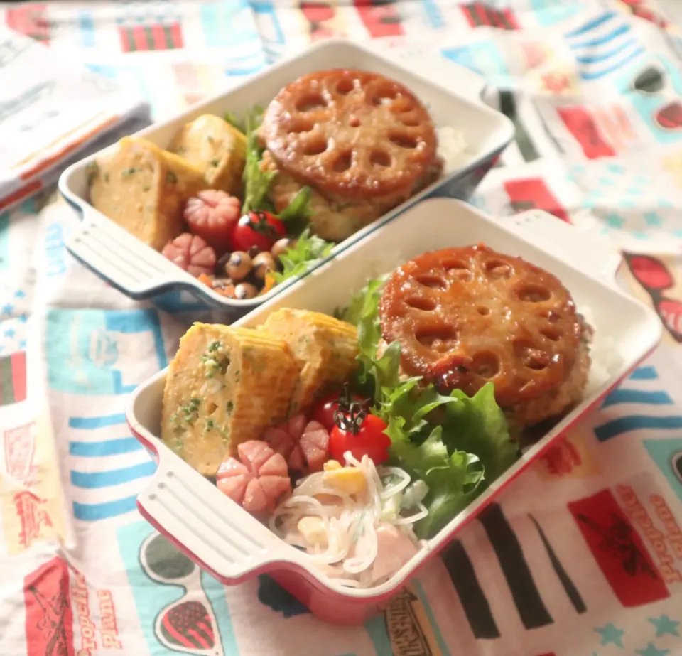 高校生男子弁当🍱蓮根つくねバーグ|なかじー。さん