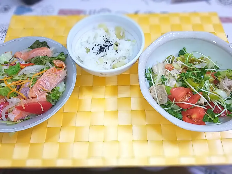 さつまいもご飯
鮭のマリネサラダ　
豚しゃぶ|shinさん