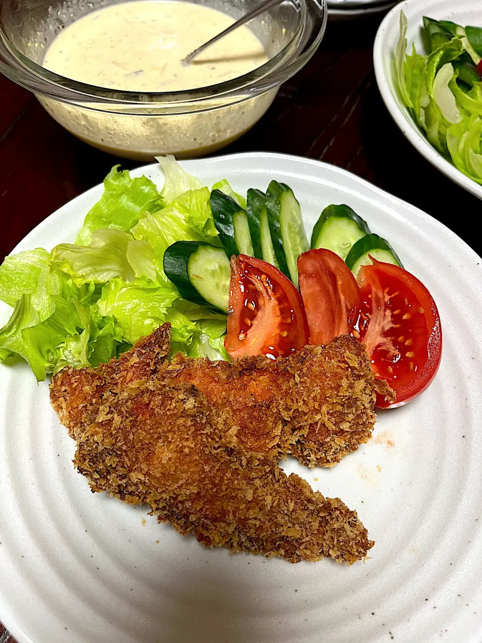 秋鮭のフライな夕食|ちーさん