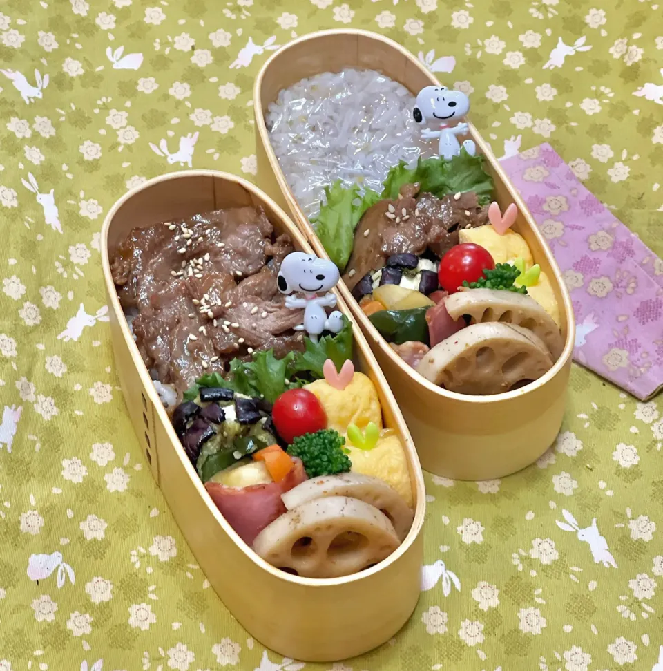 豚しぐれ煮☘️の双子ちやんお弁当💙❤️ 9/27火|sweet homeさん