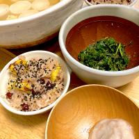 栗ご飯🌰、ふろふき大根(自家製のお味噌と甘酒で)、空芯菜の胡麻和え