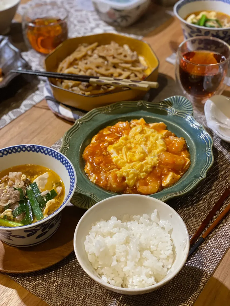 豆腐海老チリ　サンラータン　レンコンと豚のきんぴら|エトフさん