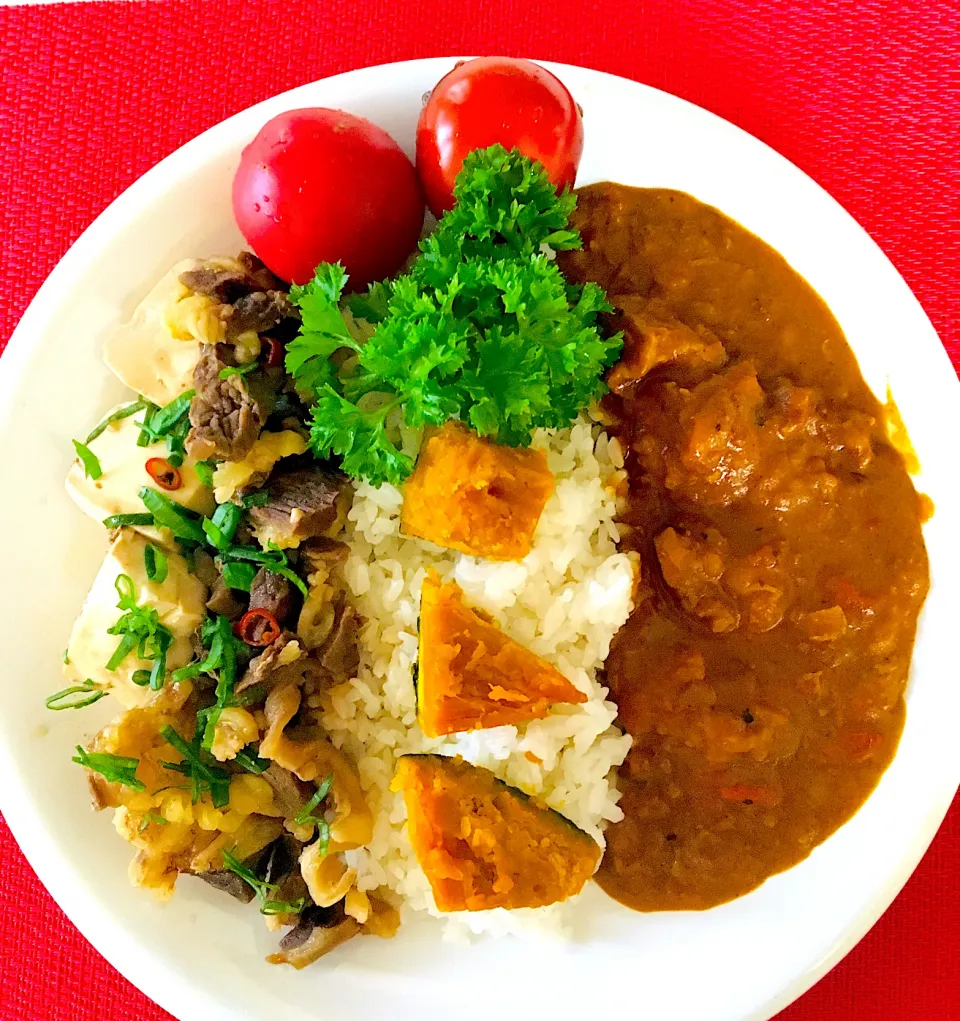 牛すじ豆腐煮込みとスパイスチキンカレー🍛|HAMI69さん