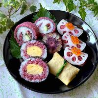 🌽新品種紅色とうもろこしの大和ルージュを使って鮮やかおうちお寿司🌽