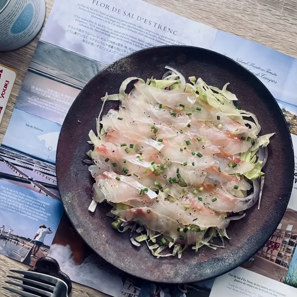 真鯛のカルパッチョ マヨルカ島の塩で|まる(丸大豆)さん