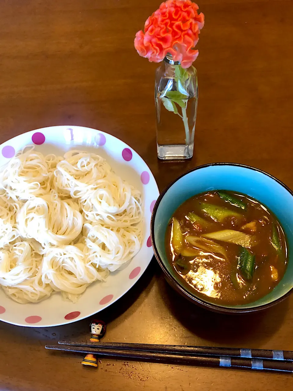 Snapdishの料理写真:クミンで味変、昨夜の残りのカレーつけ素麺|masaさん