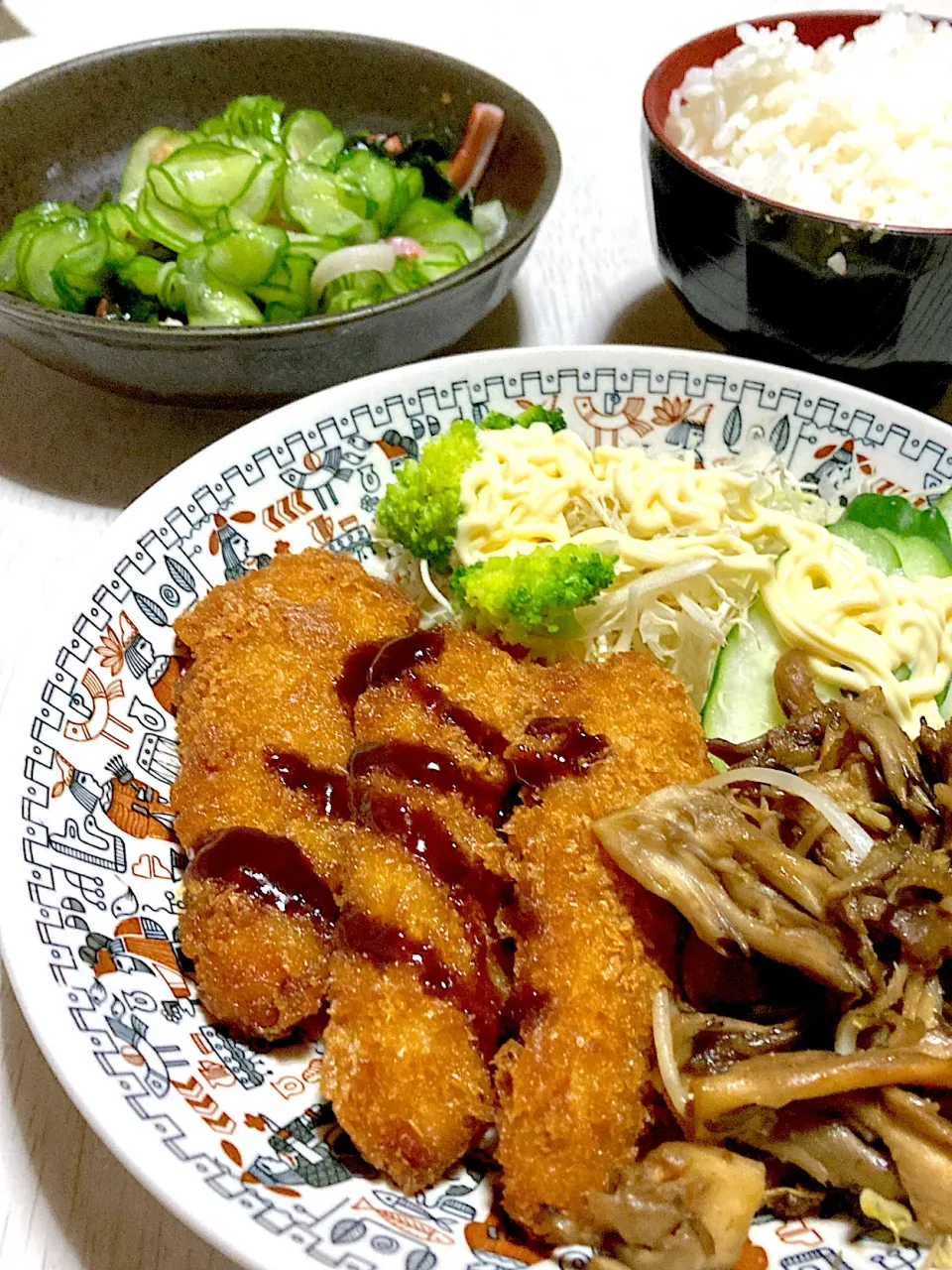 ササミチーズフライ、野菜のカレー風味炒め、きゅうりの酢の物|Ayaさん