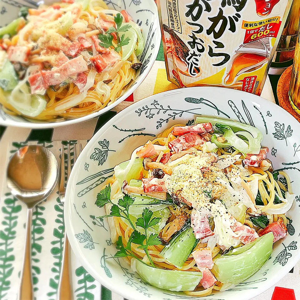 ぎゅ〜とポーションだしを使ったクリームパスタ|アスママさん