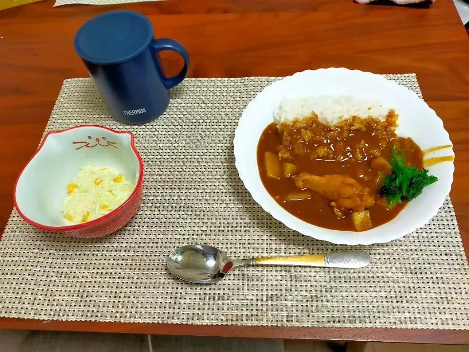 ほうれん草と手羽元のカレー、コールスロー|ねねパパさん