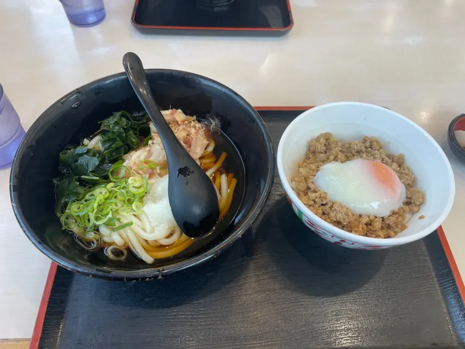 温玉そぼろ丼とぶっかけうどん|コージ💫さん