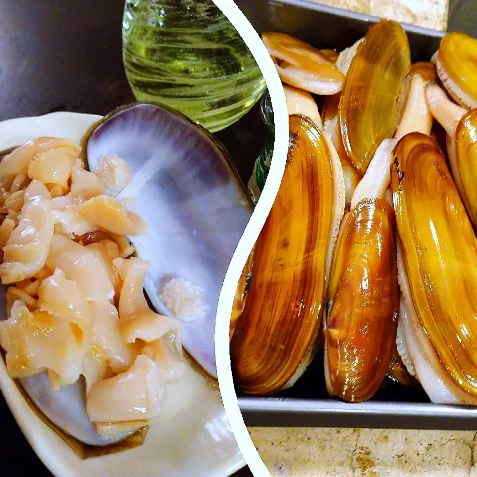 Snapdishの料理写真:潮干狩りで採ったマテ貝(Razor clam)のお刺身|samiさん