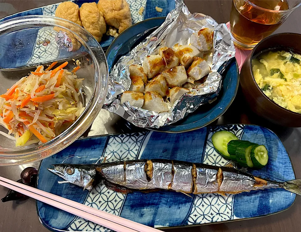 里芋の甘味噌がけホイル焼きと初秋刀魚定食です〰❤️|noeさん