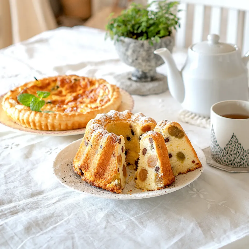 Snapdishの料理写真:キッシュと甘納豆のバターケーキ|kayokoさん