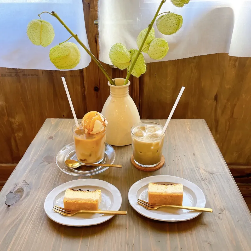 チーズケーキとアイスカフェオレ🍨☕️|ちゃみこさん