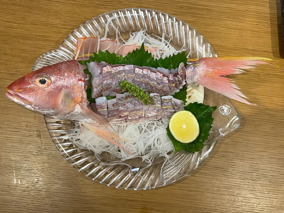 Snapdishの料理写真:今日のつまみ イトヨリ姿造り|おーたたくとさん