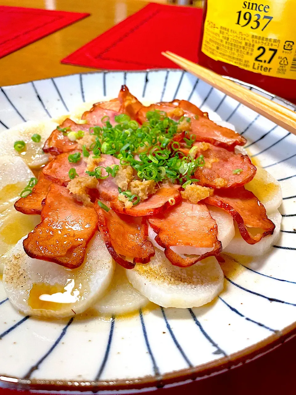 長芋とチャーシューのレンジ蒸し🍀*゜|おかちさん