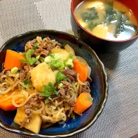 Snapdishの料理写真:◯肉じゃが　◯ミョウガの味噌汁|Mさん