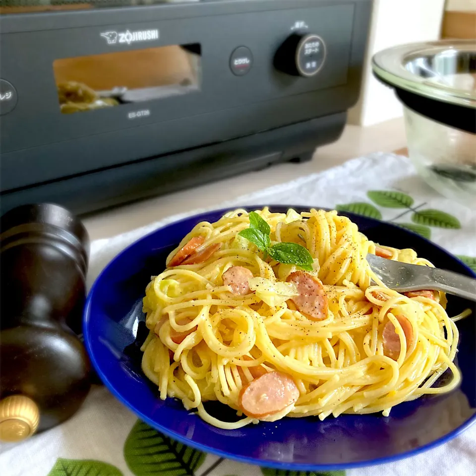 レンジでカルボナーラ|むぎこさん