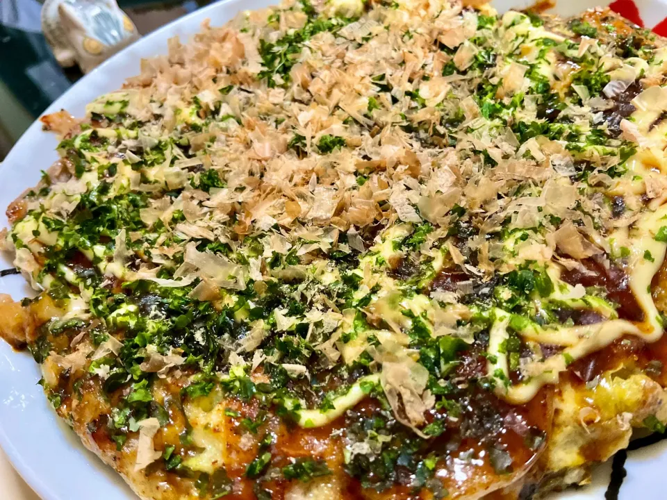 Snapdishの料理写真:茨城産の蕎麦粉を二八ブレンドでガレットでなくお好み焼きに！|Takeshi  Nagakiさん