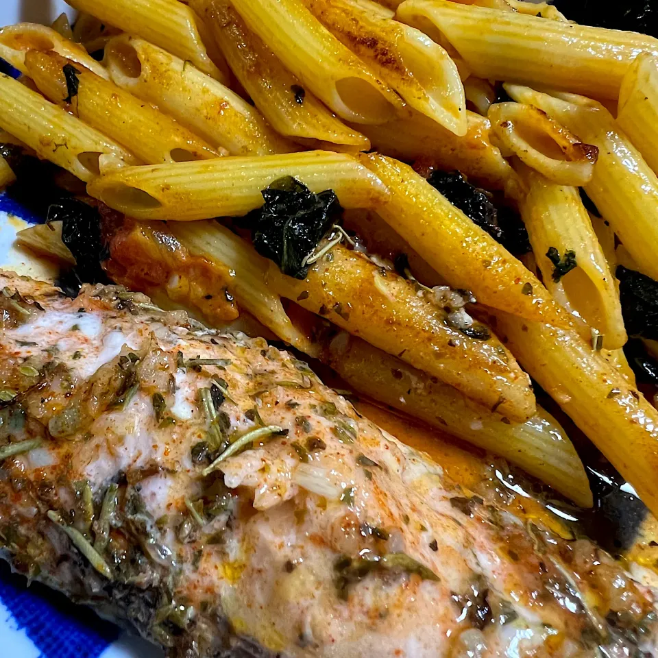 Honey Lemon Garlic Salmon and Pasta ハニーレモンガーリックサーモンとパスタ|Tiffinさん