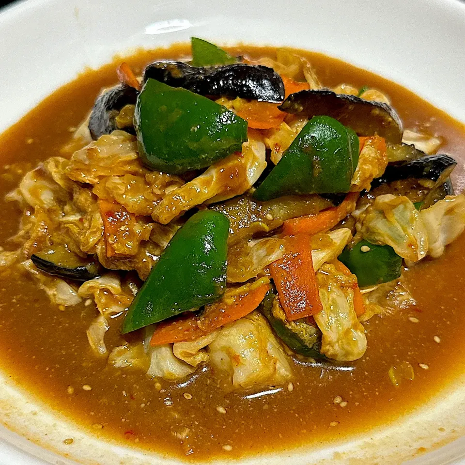 茄子とキャベツのオイスター味噌炒め|たまさん