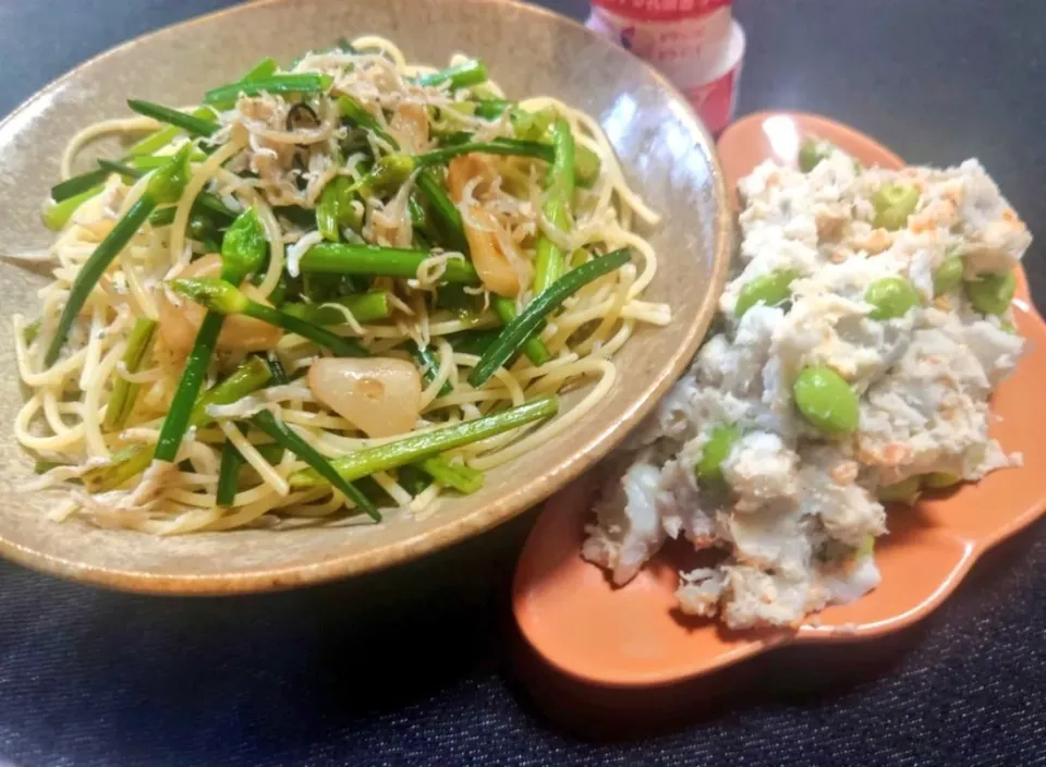 花ニラ&しらすペペロンチーノ
海老芋 塩ポテサラダ|マギーさん