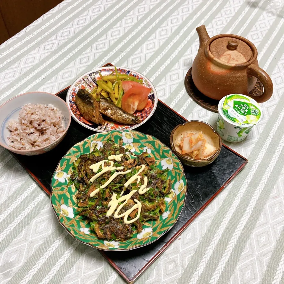 Snapdishの料理写真:grandmaの晩ごはん☆ニラチヂミ|kaoriさん