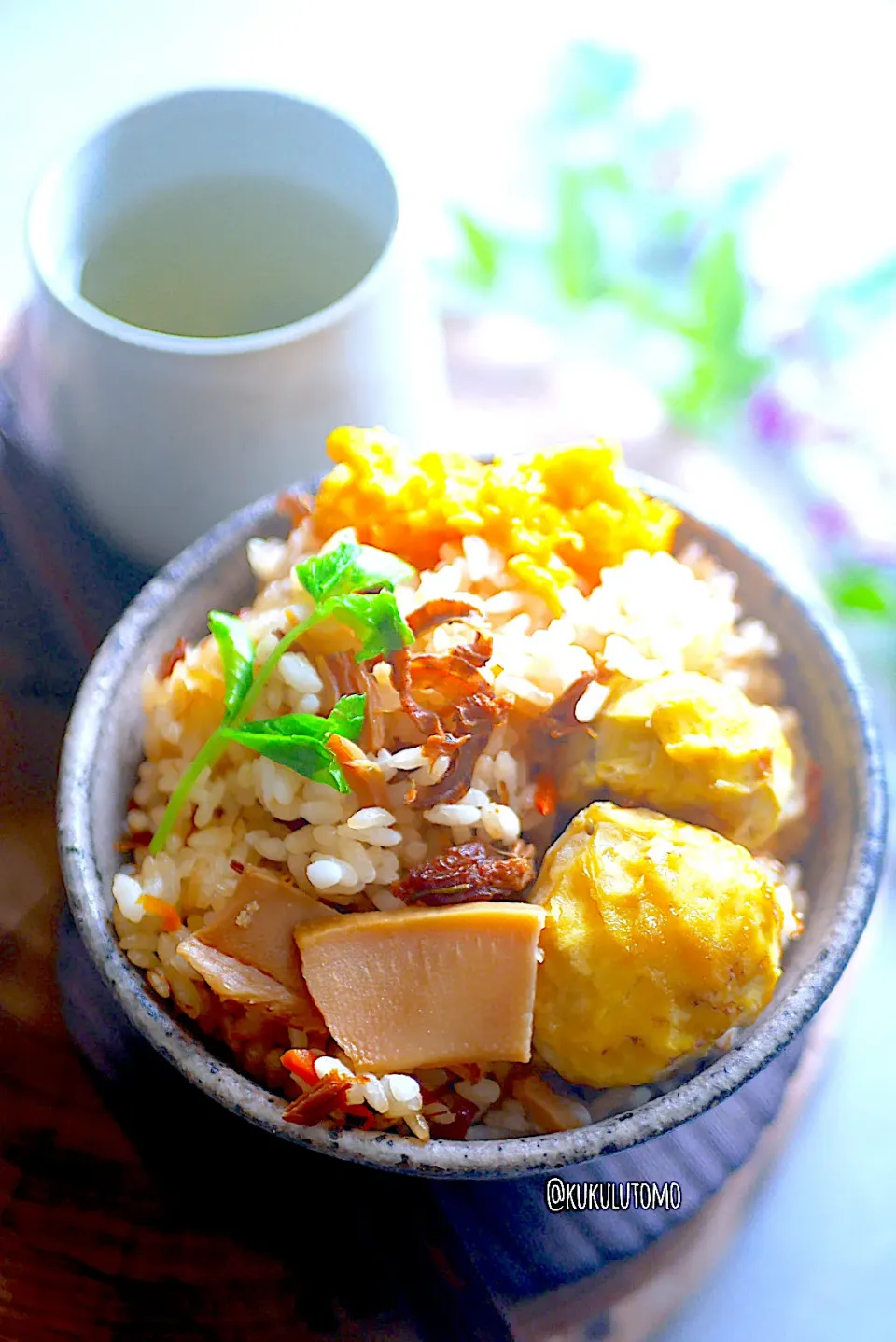 栗ホタテたけのこの炊き込みご飯de朝御飯|kukulutomo ❁𓎪 ⡱𓎩‎𐩢𐩺𓎪 ⡱さん