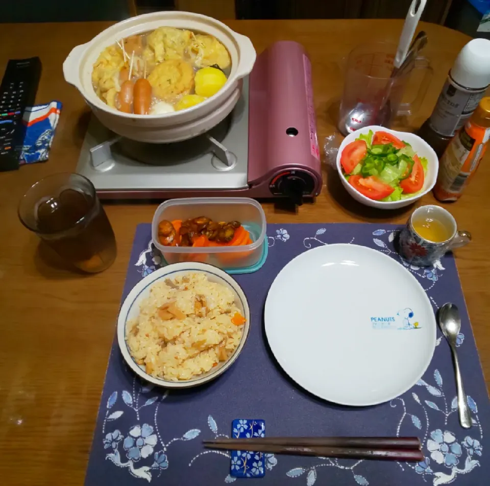 五目釜めしとおでんとサラダ(夕飯)|enarinさん