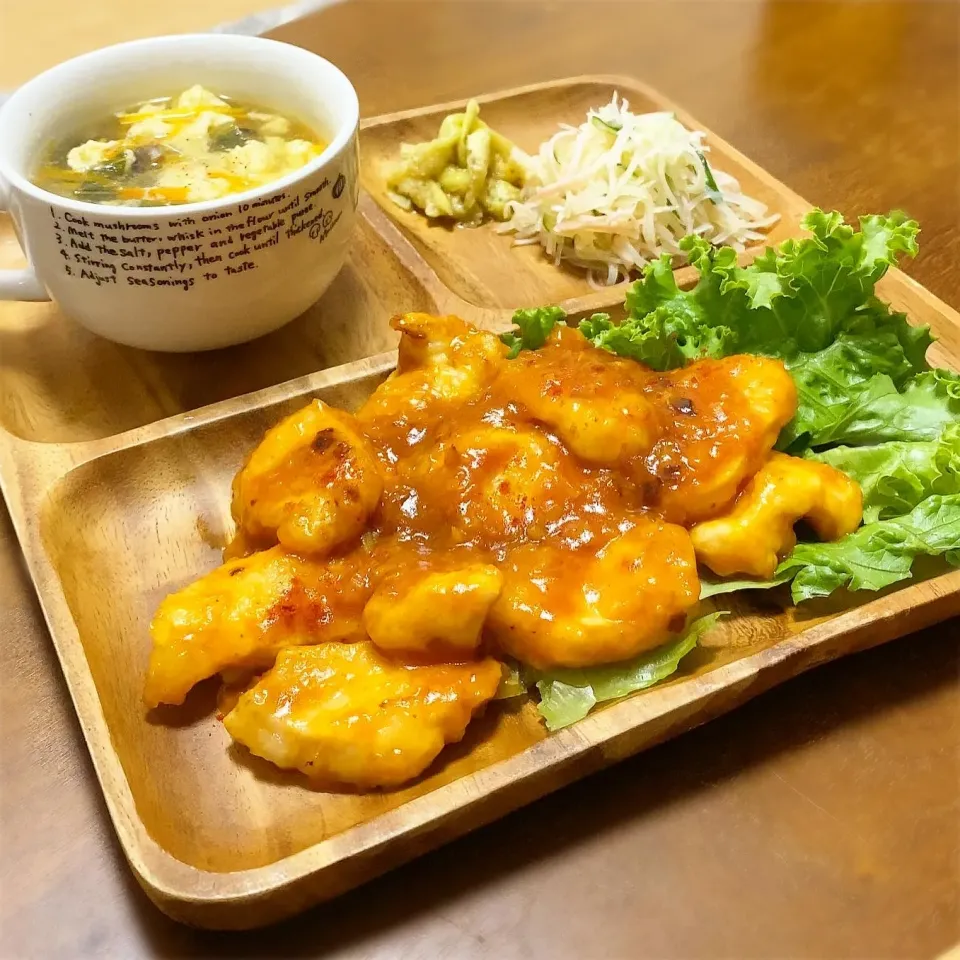 鶏チリ定食🍚🌙.*|🌺🍍しぃちゃん(・ω・)🍍🌺さん