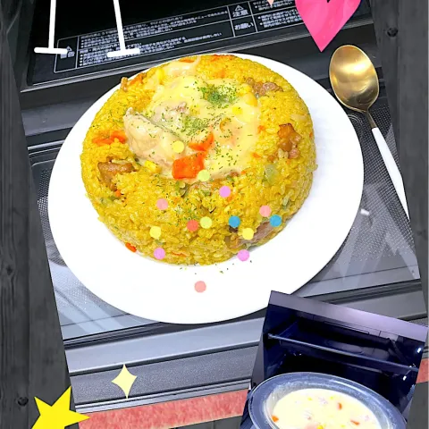 「EVERINO（エブリノ）」を使ってみたSnapdishの料理・レシピ写真:『象印　EVERINO』うきレジで作るコーン🌽クリームシチューとカレーピラフ✨