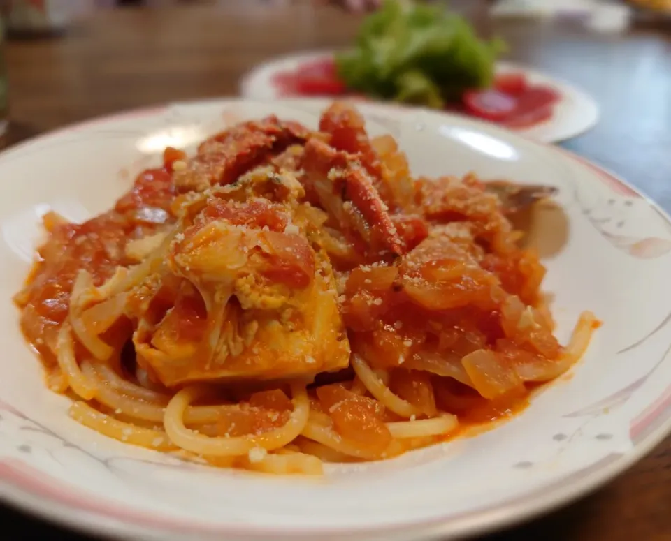 渡蟹のトマトソースパスタ(*^^*)|しーPaPaさん