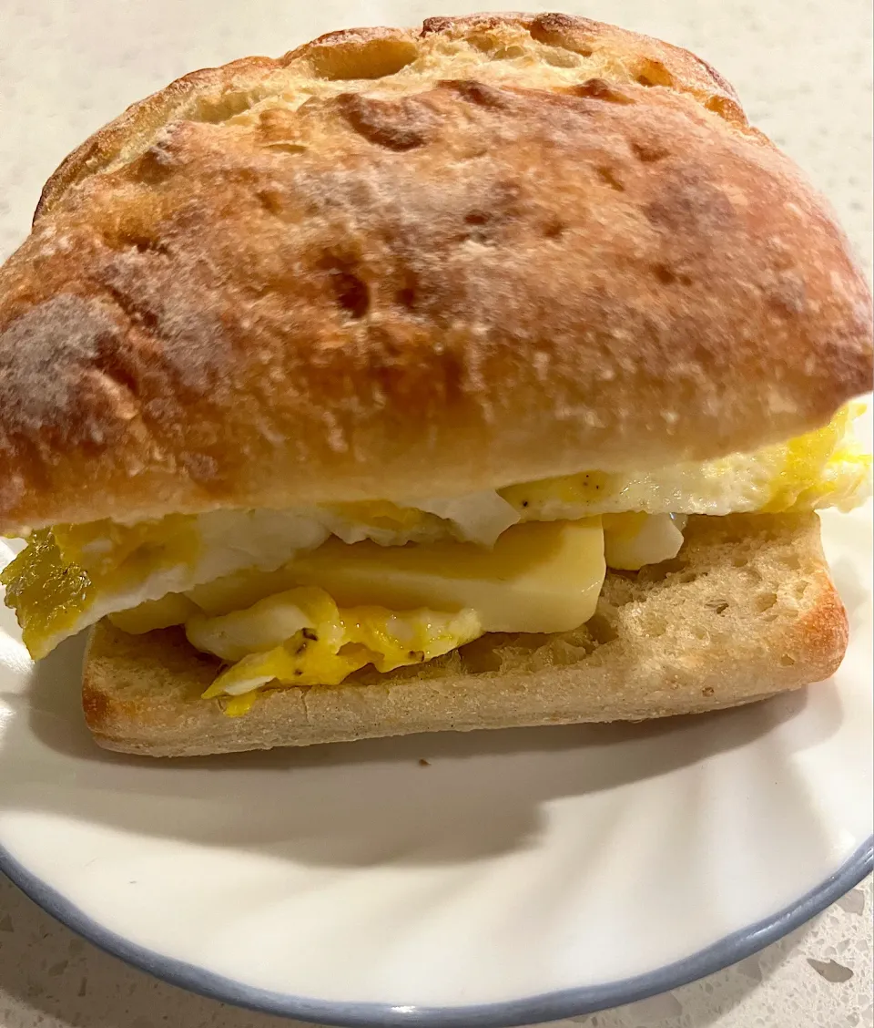 Snapdishの料理写真:Breakfast ciabatta with egg & cheese|🌺IAnneさん