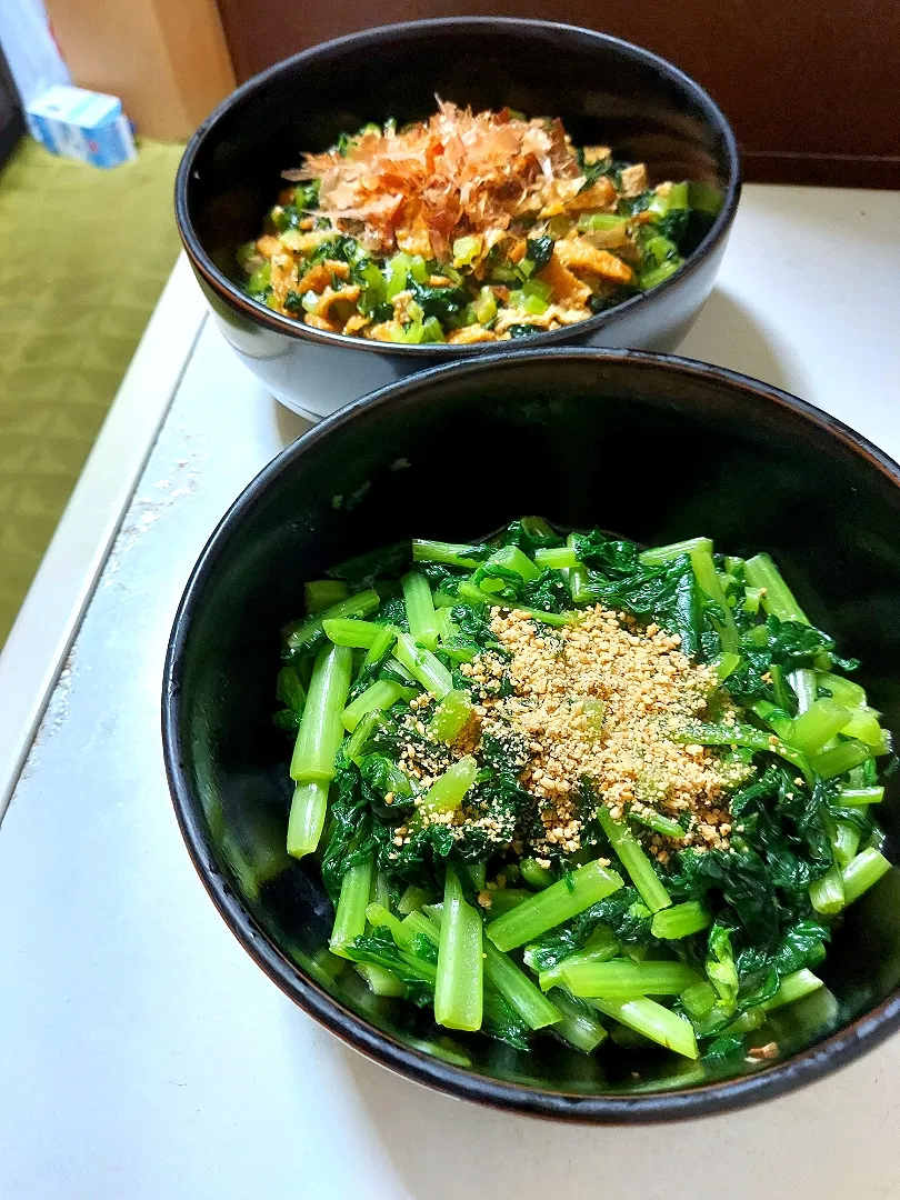 大根葉のナムルと大根葉と油揚げの炒め煮|あかね空さん