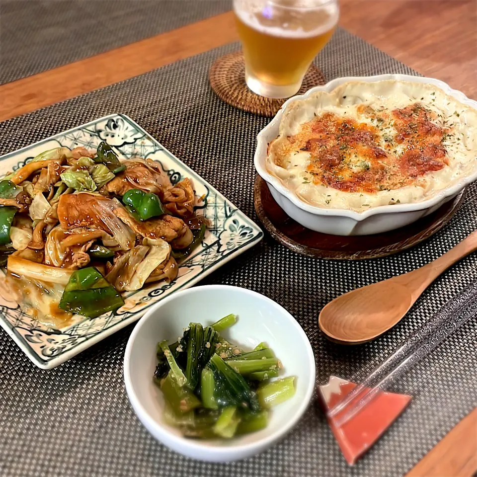 回鍋肉
マカロニグラタン
小松菜のごま和え|𓇼 Ⓢ Ⓗ Ⓘ Ⓝ Ⓞ Ⓑ Ⓤ 𓇼さん