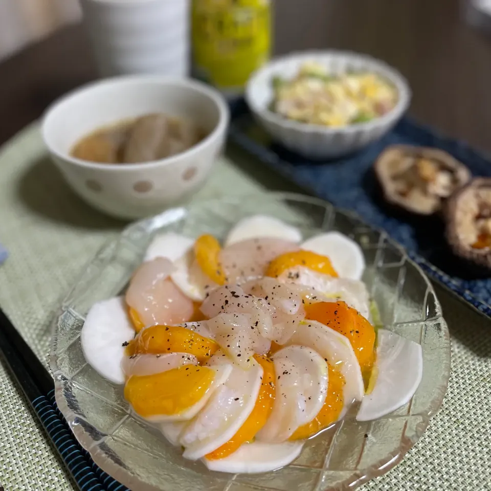 10/21晩ご飯：帆立と柿のカルパッチョ|ななみんさん