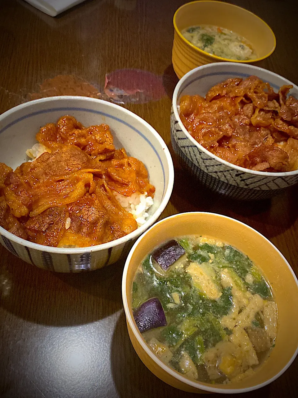 牛カルビ焼肉丼　揚げ茄子のお味噌汁|ch＊K*∀o(^^*)♪さん